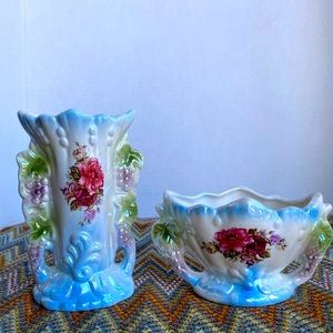 Vintage Lusterware Floral Vases Romantic Victorian Cottagecore